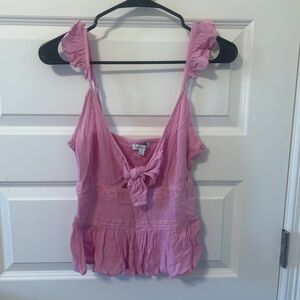 Pink Ruffled Tie-Front Top NWOT